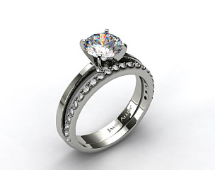 18k White Gold Cathedral Reverse Tapered Engagement Ring & 0.33ct Common Prong Wedding Ring